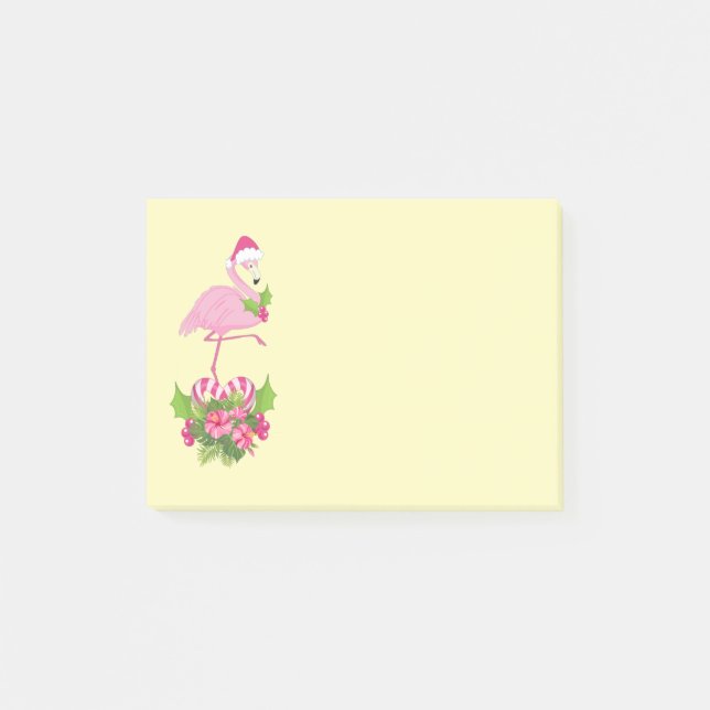 Rosa Flamingo i Santa Hat Whimsical jul Post-it Block (Framsida)