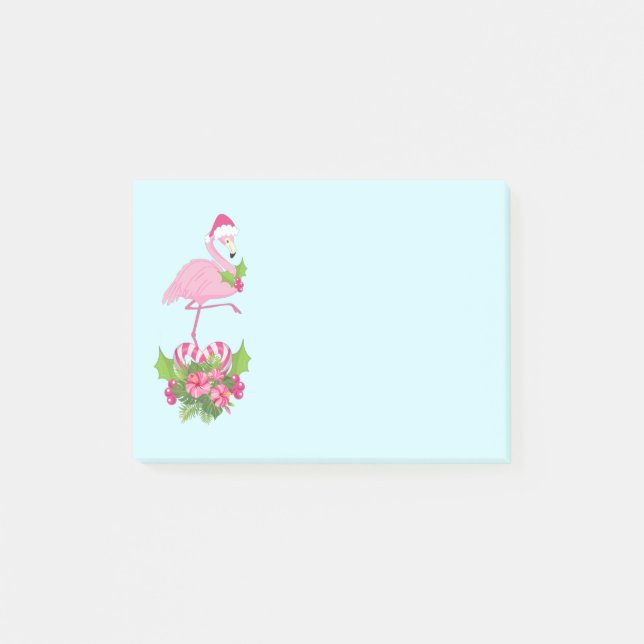 Rosa Flamingo i Santa Hat Whimsical jul Post-it Block (Framsida)