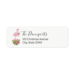Rosa Flamingo i Santa Hat Whimsical jul Returadress Etikett