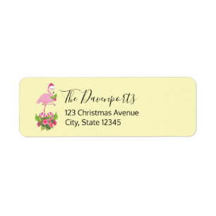 Rosa Flamingo i Santa Hat Whimsical jul Returadress Etikett