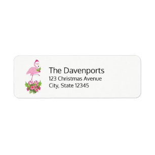 Rosa Flamingo i Santa Hat Whimsical jul Returadress Etikett
