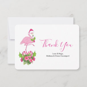 Rosa Flamingo i Santa Hat Whimsical jul Tack Kort