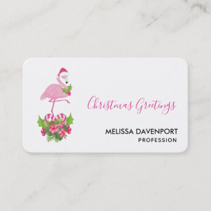 Rosa Flamingo i Santa Hat Whimsical jul Visitkort