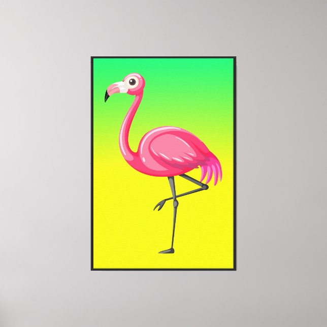 Rosa Flamingo i Tecknad Stil Canvastryck (Framsida)