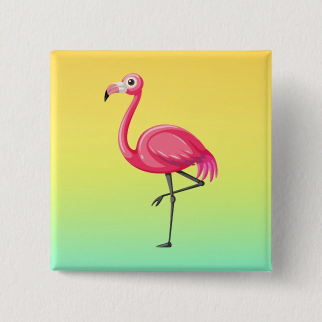 Rosa flamingo i tecknad stil knapp (Framsida)