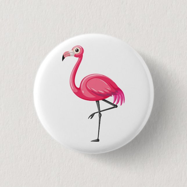 Rosa Flamingo i Tecknad Stil Knapp (Framsida)