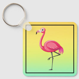 Rosa Flamingo i Tecknad Stil Nyckelring