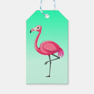 Rosa flamingo i tecknad stil presentetikett