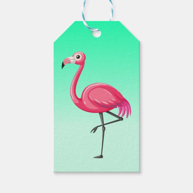 Rosa flamingo i tecknad stil presentetikett (Framsidan)