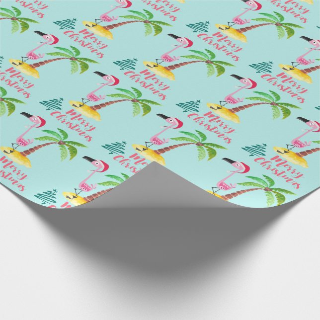 Rosa Flamingo i tomhat av Julafton Handflatan Träd Presentpapper (Hörn)