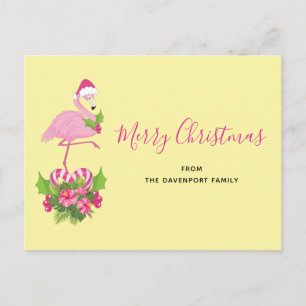 Rosa flamingo i tomteluva, nyckfull jul helg vykort