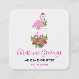 Rosa flamingo i tomteluva Whimsical jul Fyrkantigt Visitkort