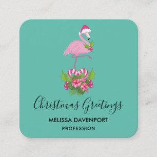 Rosa flamingo i tomteluva Whimsical jul Fyrkantigt Visitkort