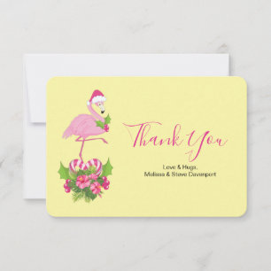 Rosa flamingo i tomteluva Whimsical jul Tack Kort