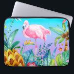 Rosa Flamingo i tropiska skogar Laptop Fodral<br><div class="desc">Färgerna i den ljusa rosa och vita flamingolen illustreras med färgstarka tropiska blommor och träd. Bakgrundsbild för lila och turkos.</div>