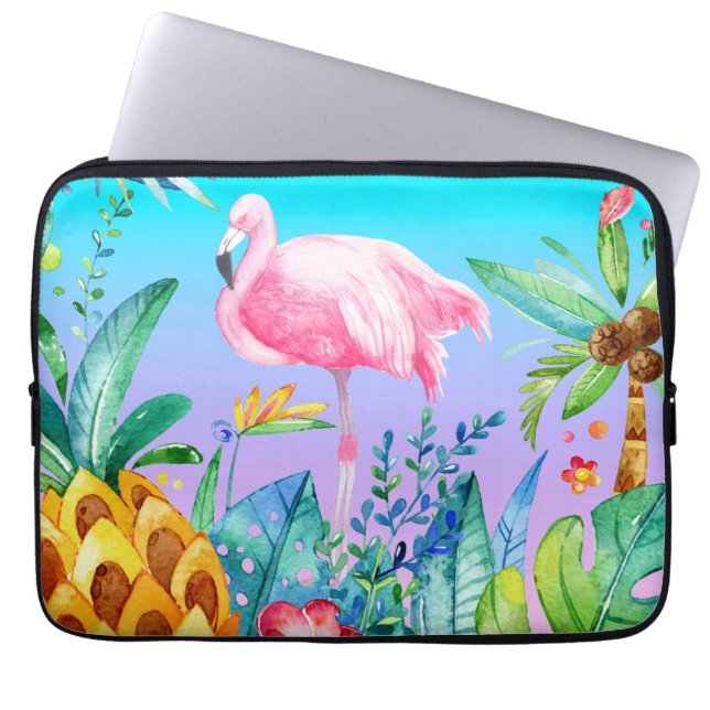 Rosa Flamingo i tropiska skogar Laptop Fodral (Framsidan)