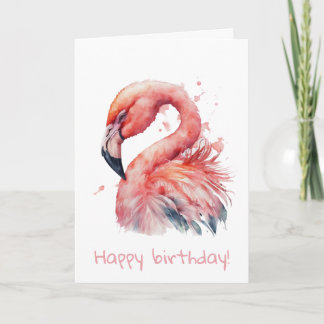 Rosa flamingo i vattenfärg födelsedag  kort