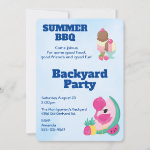 Rosa Flamingo Ice Cream BBQ Party Inbjudan