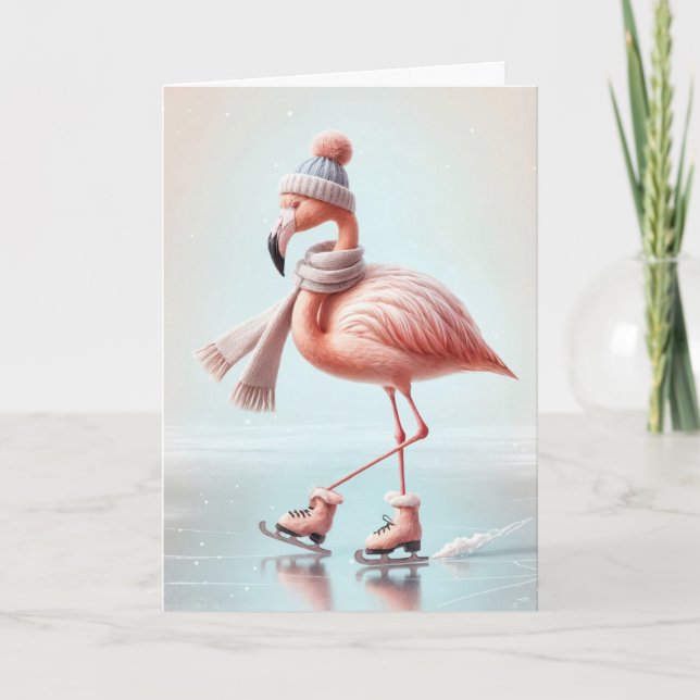 Rosa Flamingo Ice Skating Kort (Framsida)