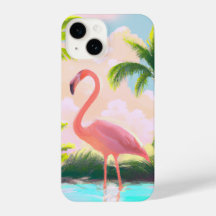 Rosa Flamingo in Tropical Paradise Retro Boho Art