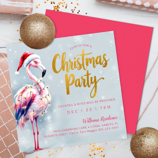 Rosa Flamingo-inbjudan till julfest Inbjudningar (Pink Flamingo Christmas Party Invite)