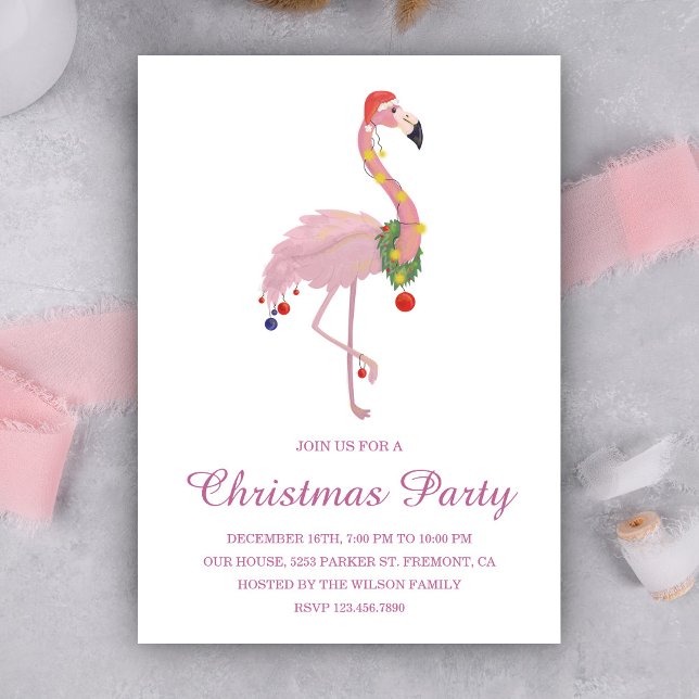 Rosa Flamingo-inbjudan till julfest Inbjudningar (Skapare uppladdad)