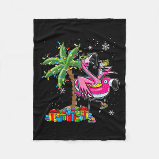 Rosa Flamingo jul Handflatan Träd Tropical Julafto Fleecefilt
