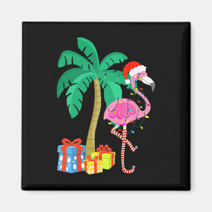 Rosa Flamingo jul Handflatan Träd Tropical Julafto Magnet