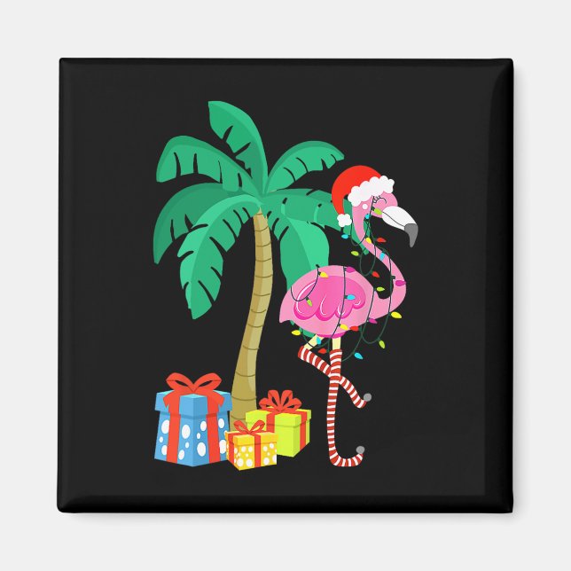 Rosa Flamingo jul Handflatan Träd Tropical Julafto Magnet (Framsidan)