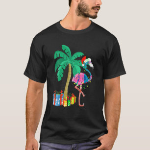 Rosa Flamingo jul Handflatan Träd Tropical Julafto T Shirt