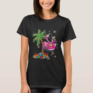 Rosa Flamingo jul Handflatan Träd Tropical Julafto T Shirt