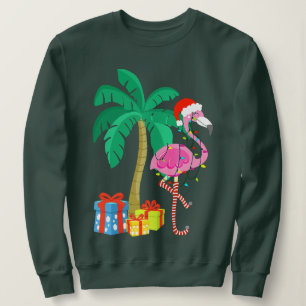 Rosa Flamingo jul Handflatan Träd Tropical Julafto T Shirt