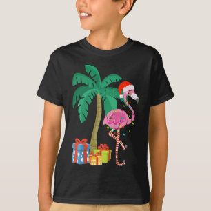 Rosa Flamingo jul Handflatan Träd Tropical Julafto T Shirt