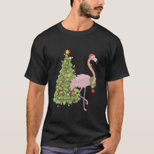 Rosa Flamingo jul Handflatan Träd Tropical Julafto T Shirt