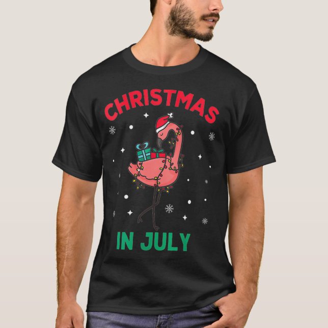 Rosa Flamingo Jul i juli Santa Hat S T Shirt (Framsida)