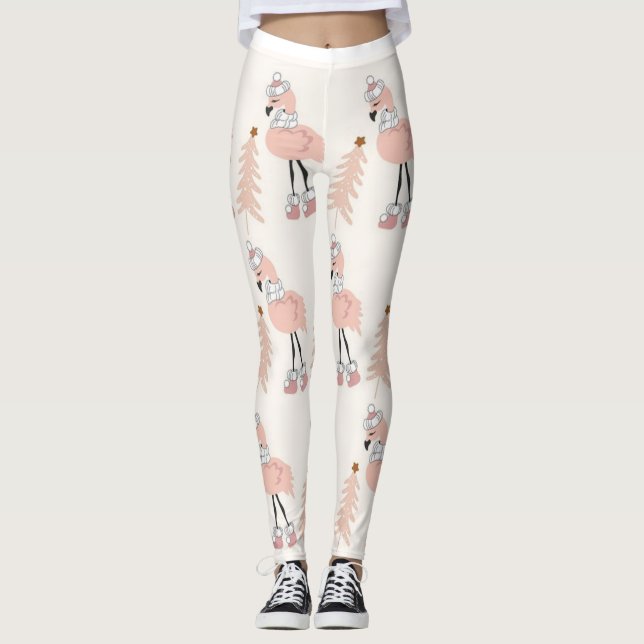 Rosa Flamingo-jul Leggings (Framsida)