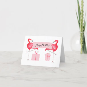 Rosa Flamingo Jul Retro Tropisk Högtid Helgkort