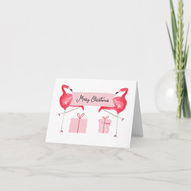 Rosa Flamingo Jul Retro Tropisk Högtid Helgkort (Framsida)