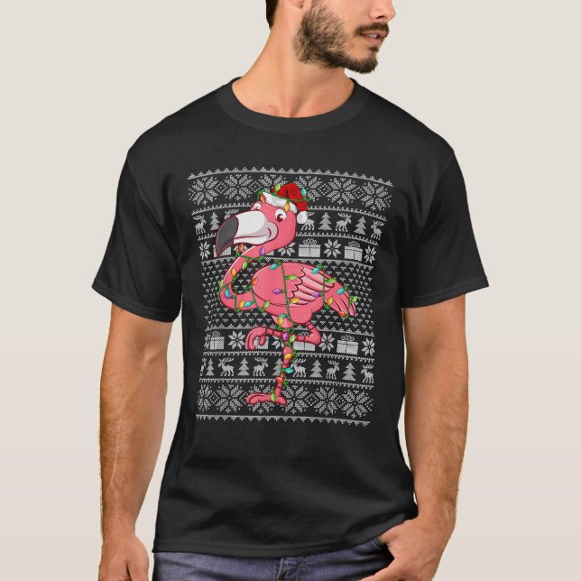 Rosa Flamingo jul Ugly Sweater Stil Ljus T Shirt (Framsida)