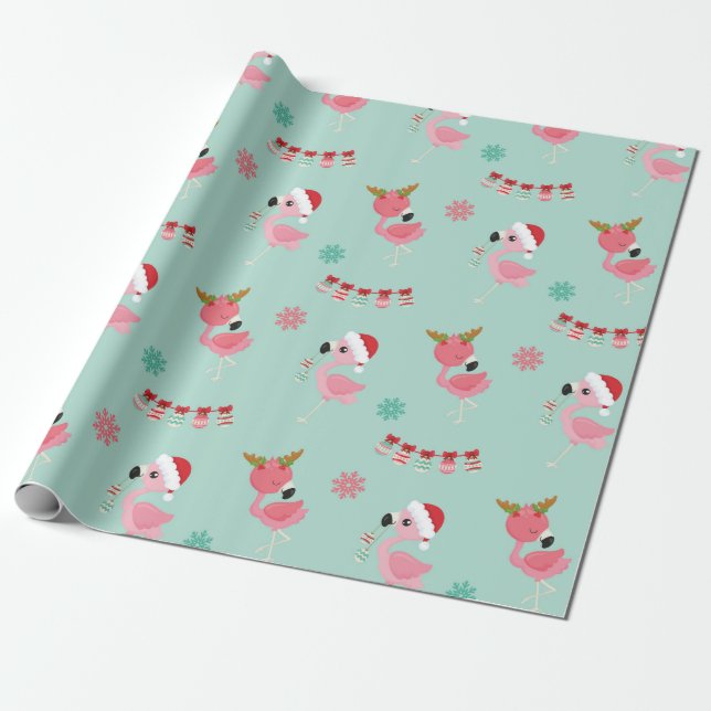 Rosa Flamingo Julafton Papper Presentpapper (Utrullad)