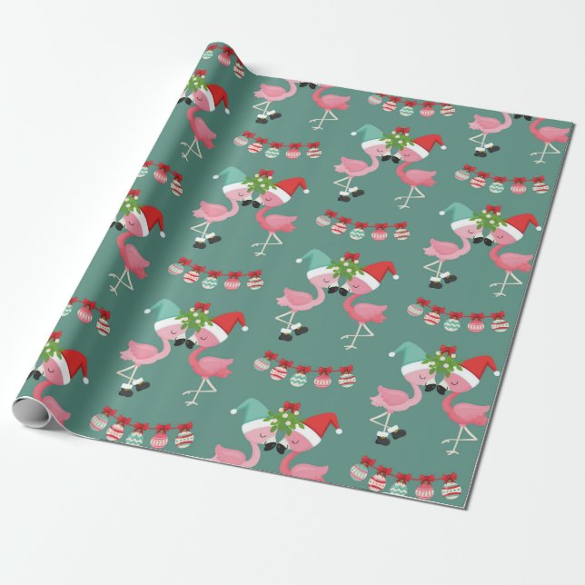 Rosa Flamingo Julafton Papper Presentpapper (Utrullad)