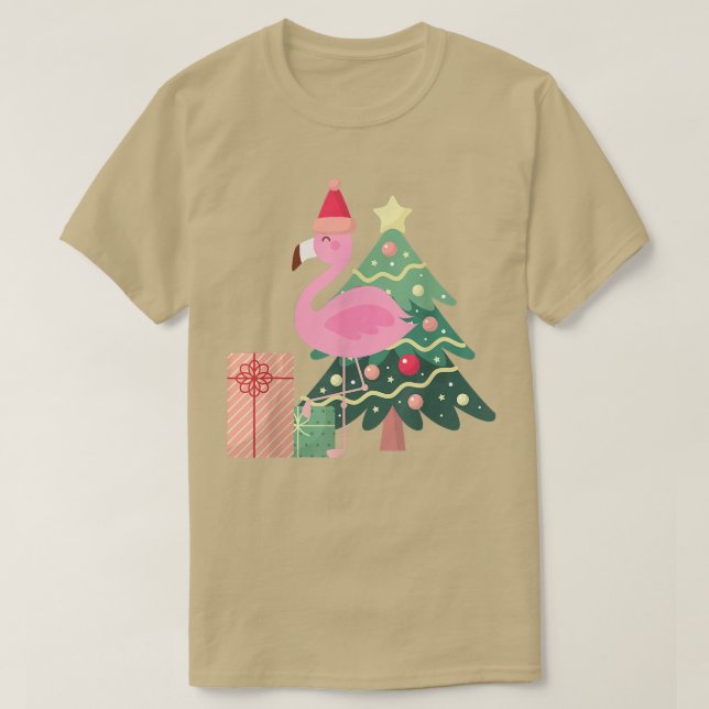 Rosa Flamingo Julafton Träd Tropisk sommarjul T Shirt (Design framsida)