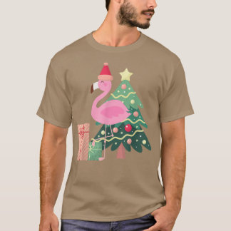 Rosa Flamingo Julafton Träd Tropisk sommarjul T Shirt