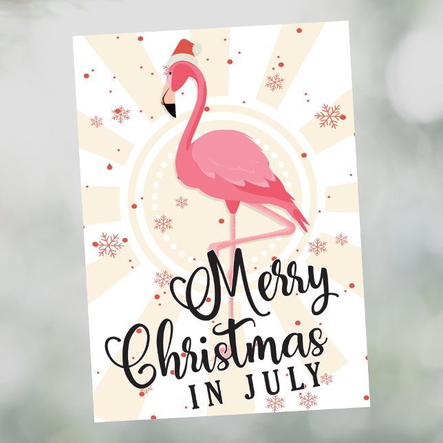 Rosa Flamingo-julen i juli-hälsningskort Tack Kort (Skapare uppladdad)