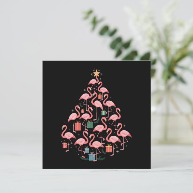 Rosa flamingo julgran flamingos högtid julkort (Stående Fram)