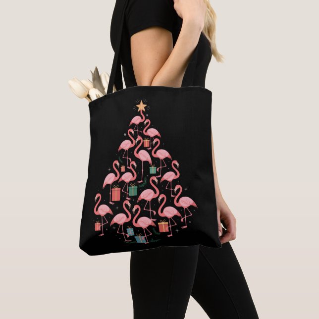Rosa flamingo julgran flamingos högtid tygkasse (Närbild)