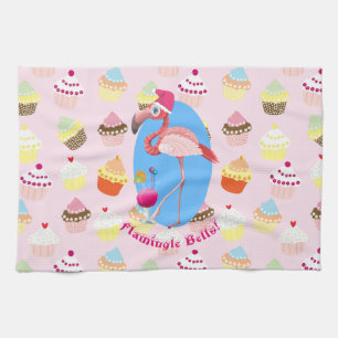 Rosa Flamingo-julklackor och -Muffinsar Kökshandduk
