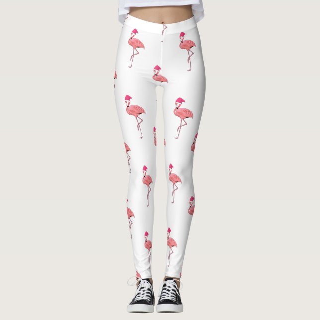 Rosa Flamingo Jultomten Mönster Leggings (Framsida)