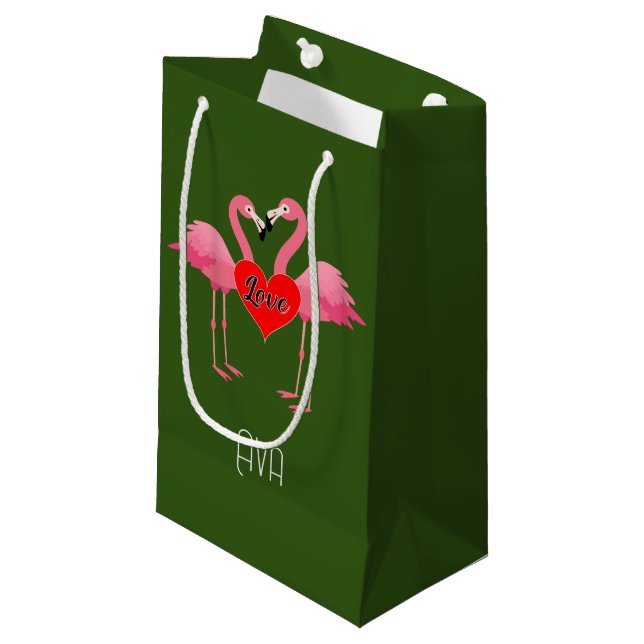 Rosa Flamingo Kärlek Design - Gift Bag - Small (Framsidan Vinklad)