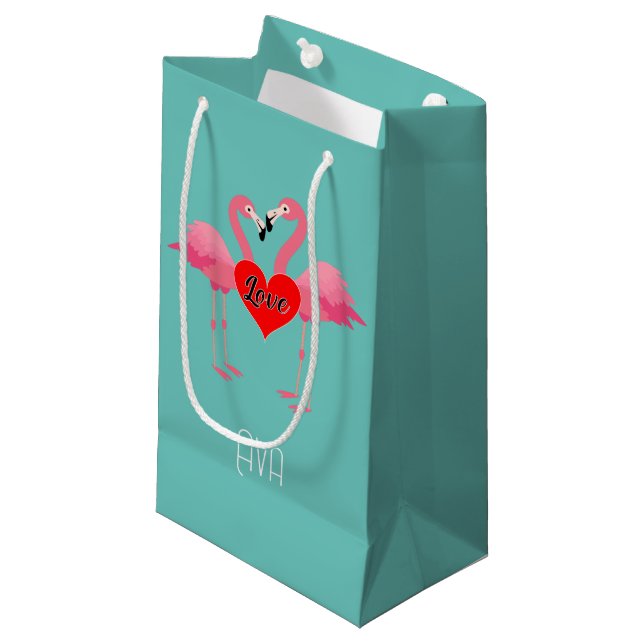 Rosa Flamingo Kärlek Design - Gift Bag - Small (Framsidan Vinklad)